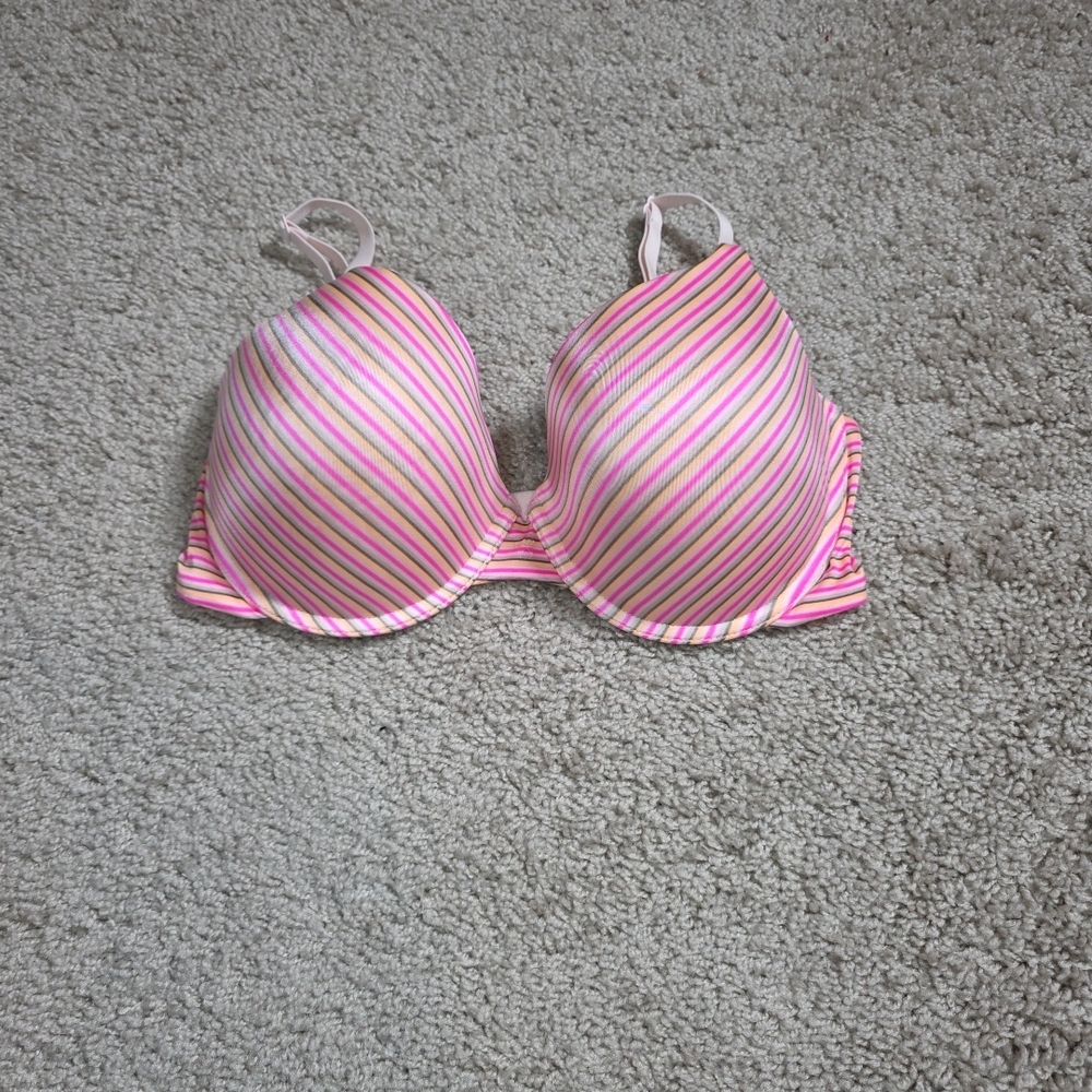 Victoria's Secret Bra Women's 34DD Pink Stripes Uplift Semi Demi